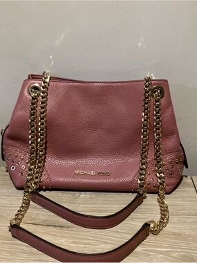 Michael Kors Rose Pink Pebbled Leather Shoulder Bag with Gold Chain